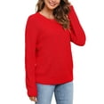 thumbnail image 6 of Uvplove Women's Long Sleeve Crew Neck Knitted Pullover Sweater x red-2xl, 6 of 7