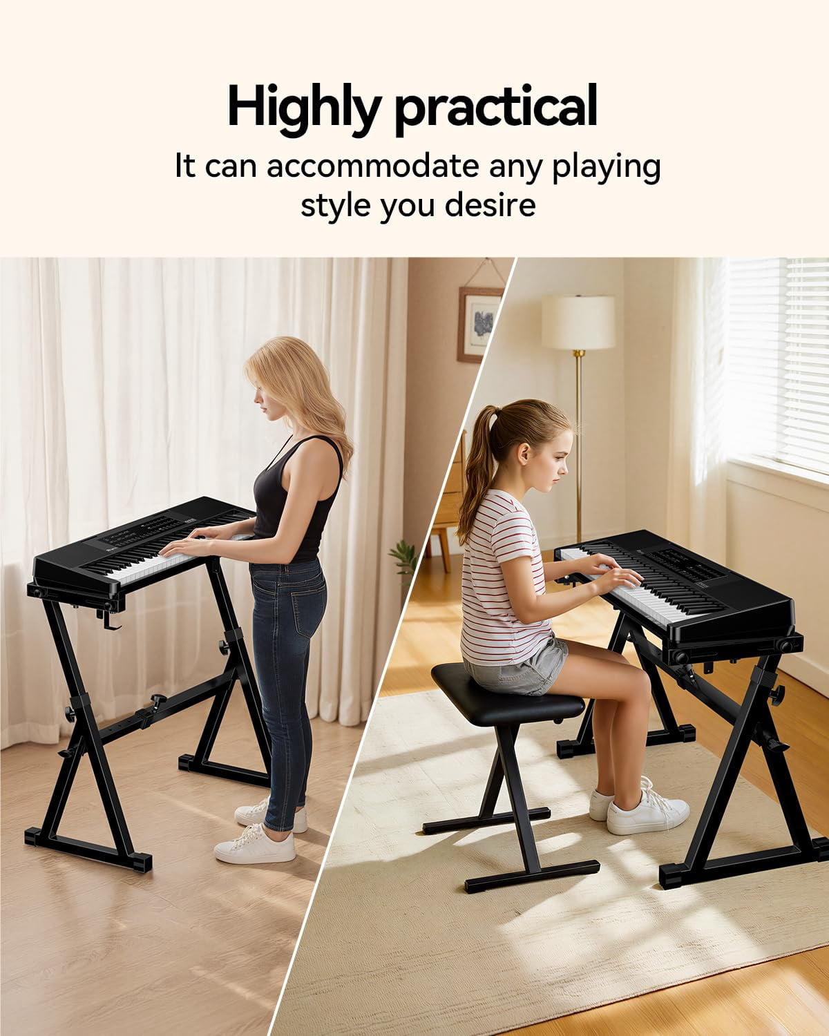 Keyboard Stand Double-x  Heavy-duty Pre-assembled Piano For Kids And Adults 8 Adjustable Digital With Locking Straps Fits 54 61 88 (z)
