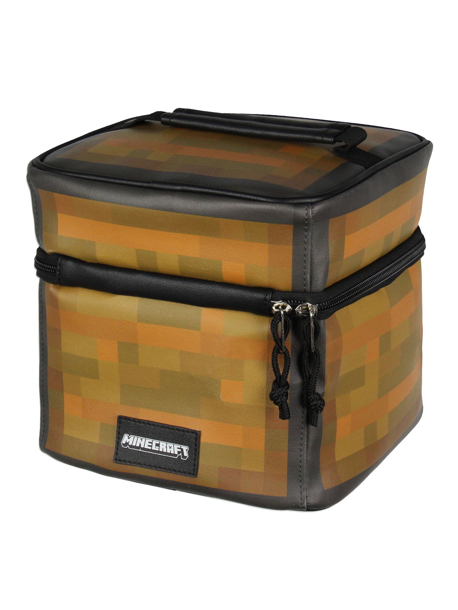 Minecraft Storage Chest Wooden Block Replica Design Insulated Zip Around Lunch Box with Carrying Handle Tote Bag 8"