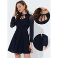 thumbnail image 2 of INSPIRE CHIC Women's Tie Neck Ruffled Mesh Long Sleeve Mini Dress Dark Blue XL, 2 of 4