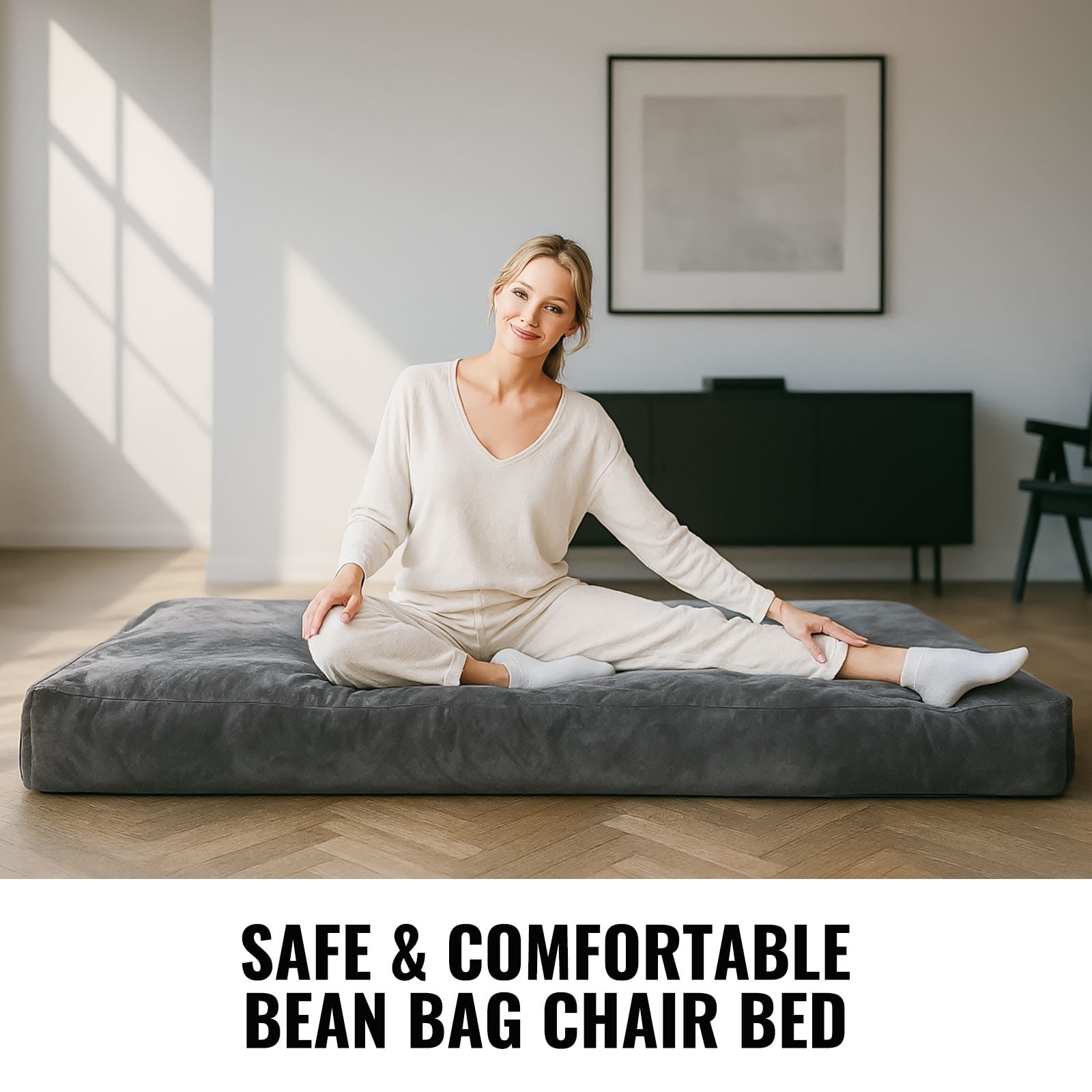 Bean Bag Chair,Convertible Bean Bag Chair Bed Giant Bean Bag Chairs for Adults Memory Foam Bean Bag Bed for Adults Bean Bags Chair that Turns into Bed