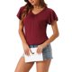 thumbnail image 1 of Camiseta de dormir para mujeres INSPIRE CHIC, camiseta de manga corta, suave, de punto, con cuello en V y volantes, pijama rojo M, 1 of 6