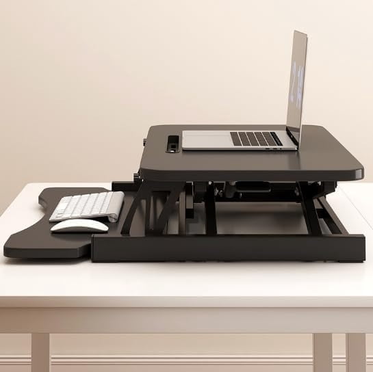 32" Desk Converter,Height Adjustable Standing Desk Converter for Home Office,Dual Monitor and Laptop Workstation with Wide Keyboard Tray,Black