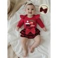 thumbnail image 3 of BemeyourBBs Baby Girl Christmas Outfit Includes Romper Plaid Shorts Headband Socks, 3 of 9