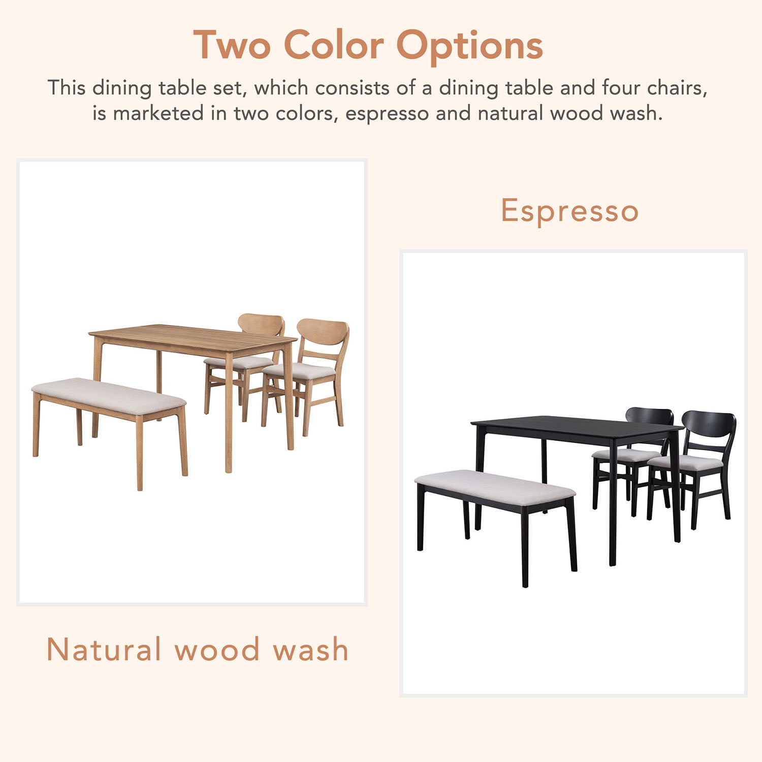 Kadyn Dining Table Set for 4, Solid Wood Dining Set with 2 Chairs and 1 Bench, Modern Dining Table Set for Dining Room, Espresso Kadyn Dining Table Set for 4, Solid Wood Dining Set with 2 Chairs and 1 Bench, Modern Dining Table Set for Dining Room, Espresso