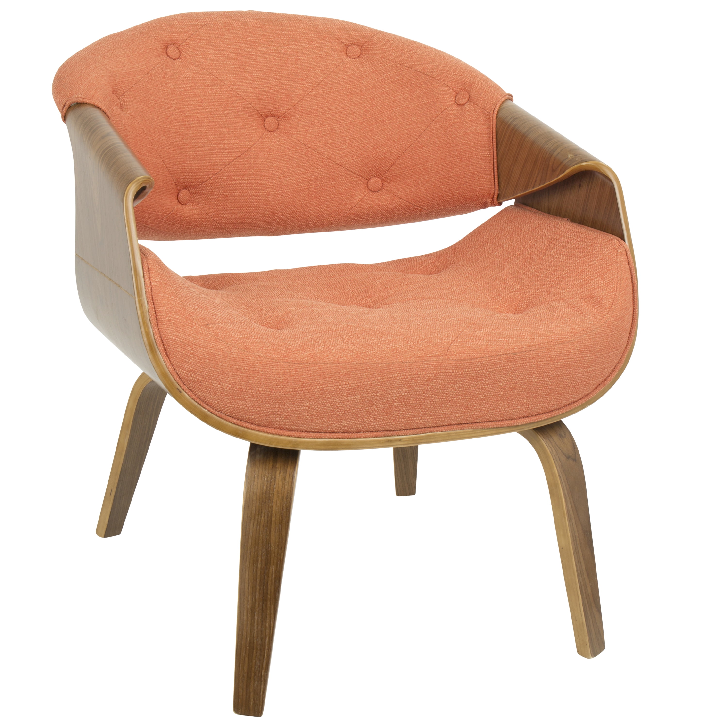 Curvo MidCentury Modern Accent Chair in Walnut and Orange Fabric by