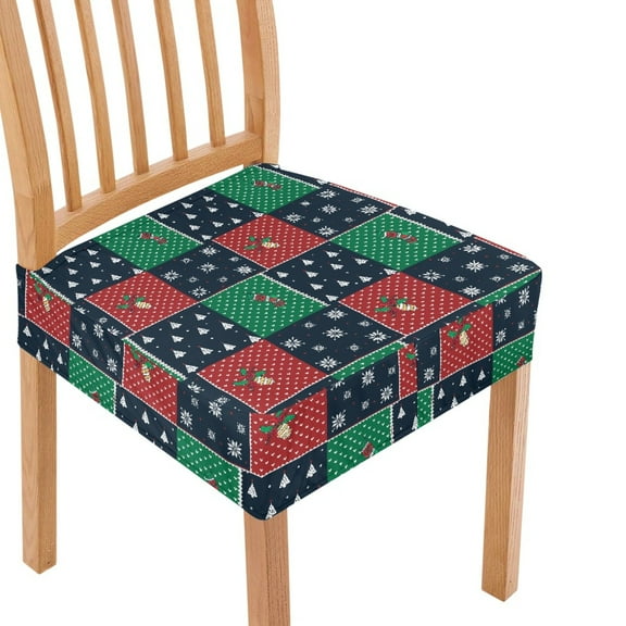 SEANATIVE Christmas Chair Covers Set of 2 Square Chair Seat Covers for Dining Room Dinning Chair Upholstered Cover with Elastic Band Farmhouse Chair Protective Covers Xmas Home Decor