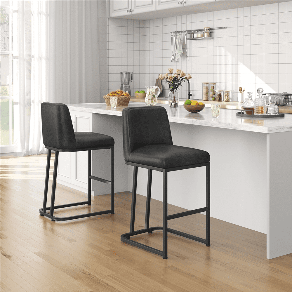 Alden Design 24.5″ Modern Upholstered Counter Height Bar Stools for Kitchen Dining, Black