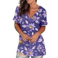 thumbnail image 2 of RT5YKing T-Shirts à Col Rond pour Femmes, Imprimé Floral, Manches Courtes, Blouse Ample, Imprimé Marbre, 2 of 5