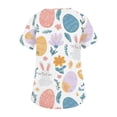 thumbnail image 5 of Women's Fashionable V-neck Short-sleeved Work Top With Double Side Slits And Pockets, Featuring Easter Bunny And Egg Prints. Purple Pink E M, 5 of 5