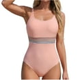 thumbnail image 2 of Odbmxy Swimsuit One Piece Women Racerback Summer Woman Bathing Suit Solid Color Pink Adjustable Tummy Control Bikinis, 2 of 5