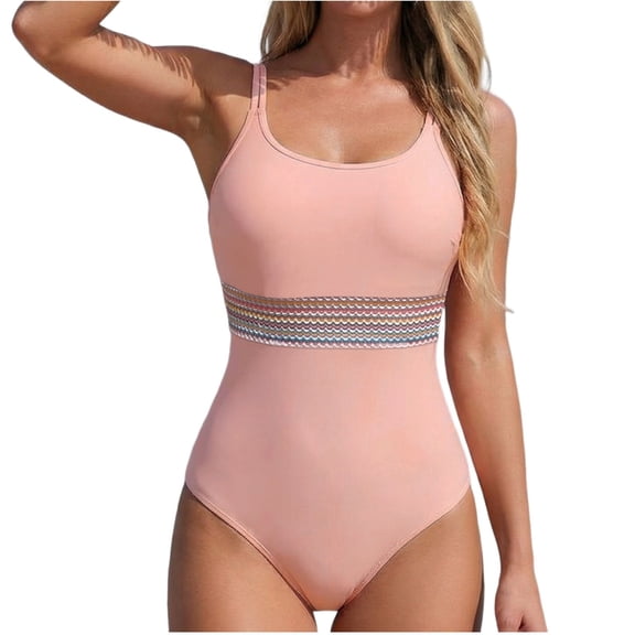 CLOISE Plus Size Womens Swimsuits One Piece Full Coverage Swimwear Solid Vacation Beachwear Pink M