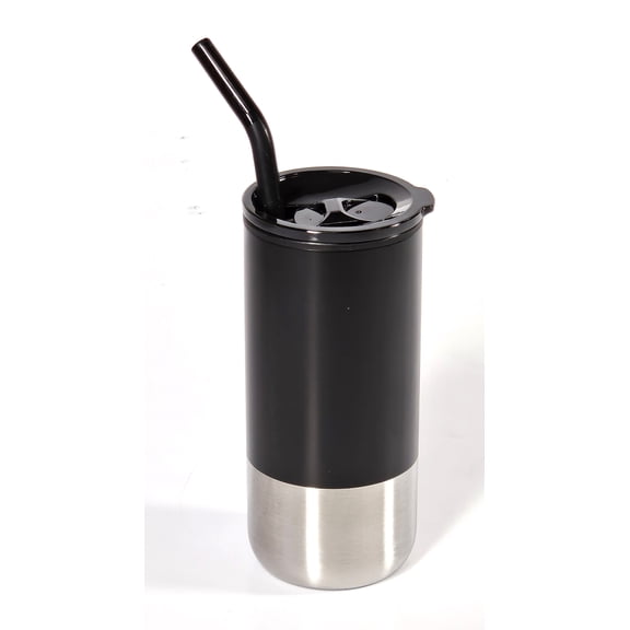NexGen W02M216-BK 16 oz Stainless Steel Mug with SS Straw & Silicon Tube - Black