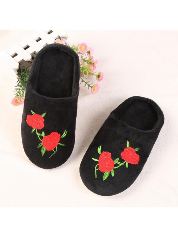 1 Pair women rose home indoor anti-slip slippers winter warm velvet  slippers PL 