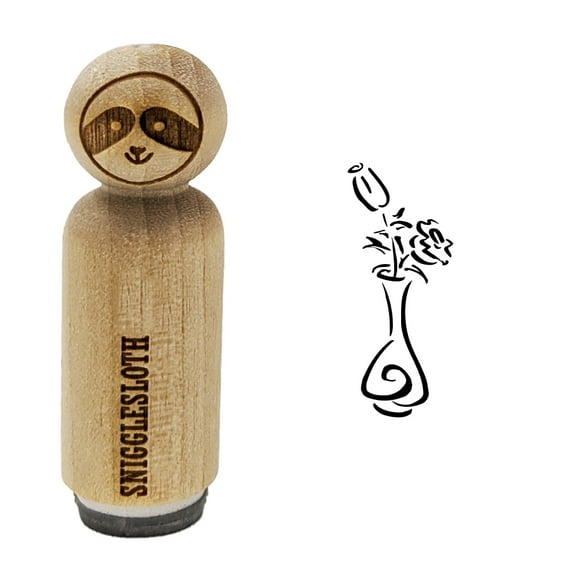 Roses Flowers in Vase Sketch Rubber Stamp for Scrapbooking Crafting Stamping - Mini 1/2 Inch