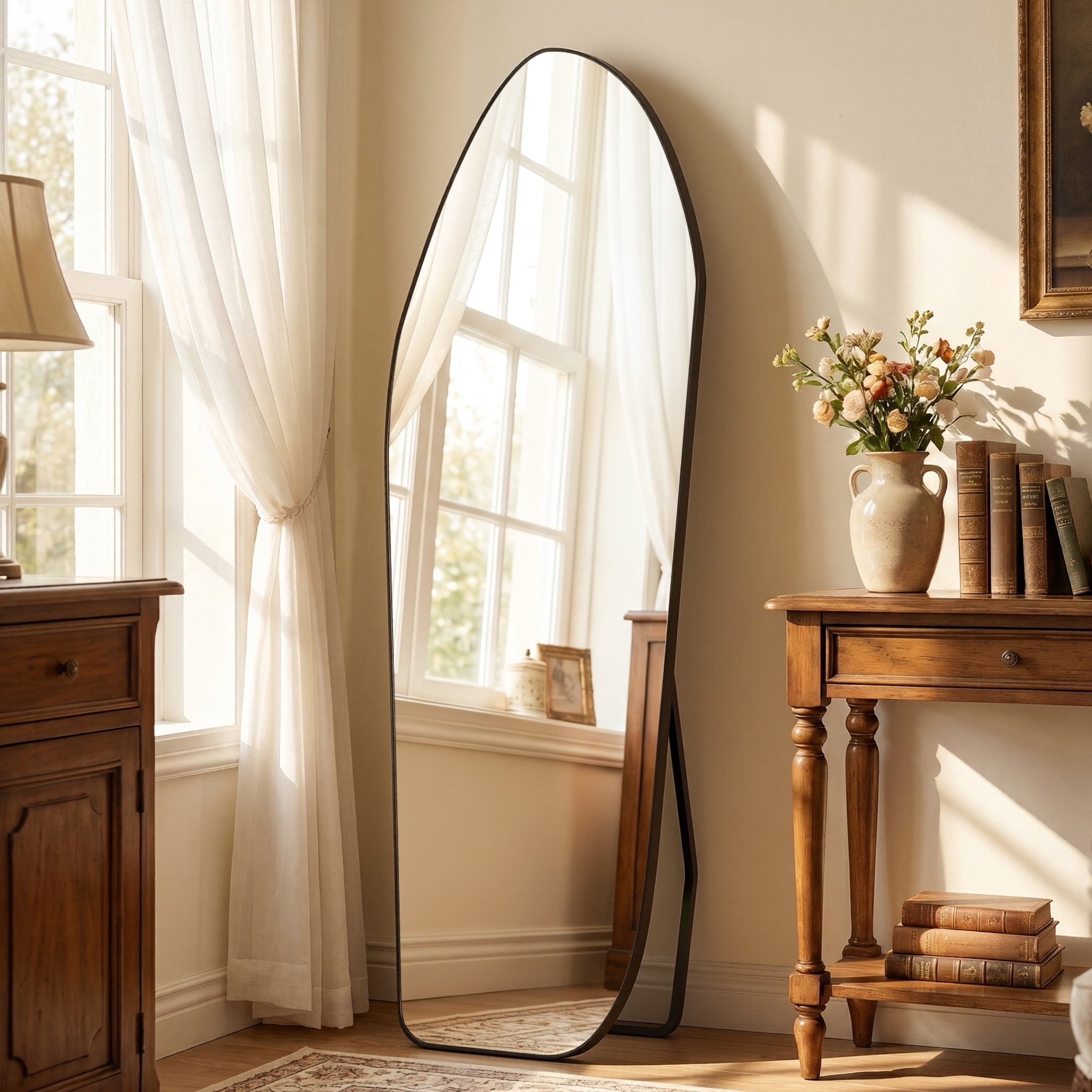 AUROMIR 24"x 67" Full length Irregular Mirror with Alumnium Frame Floor Mirror, Black