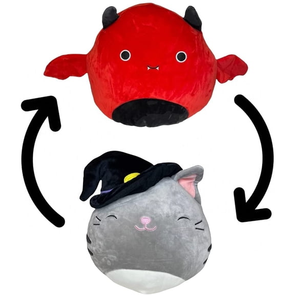 Squishmallows Halloweeen Flip-A-Mallow Dante Red Demon / Tally Cat Hat 12 inch