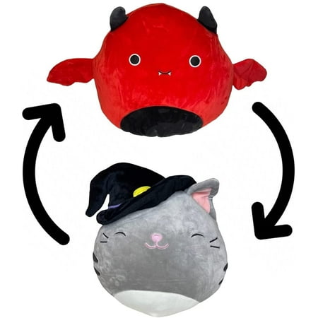 Squishmallows Halloweeen Flip-A-Mallow Dante Red Demon / Tally Cat Hat 12 inch