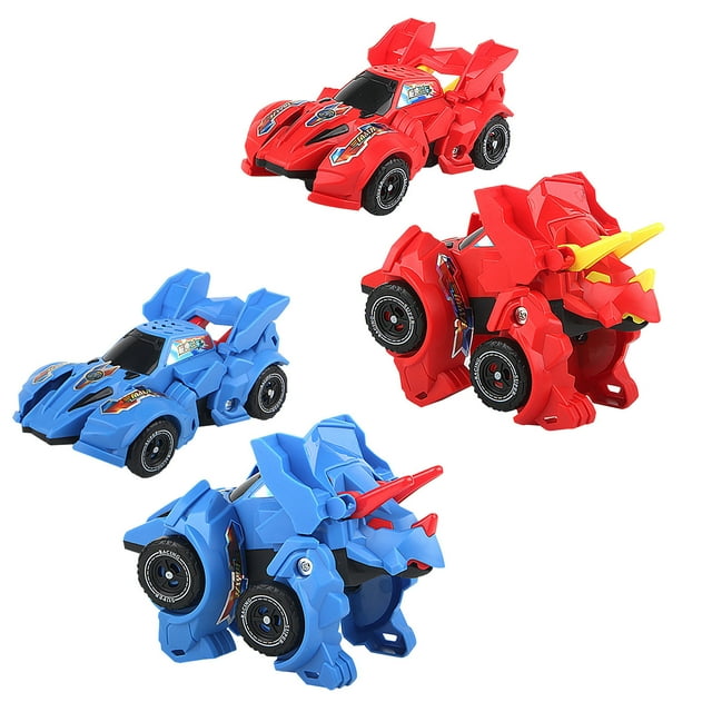 EGNMCR 2 Pcs Jouets Dinosaures Transformables Voiture Dinosaure Transformeur Jouet à Rétrofriction Voiture de Course Dino Anniversaire Fête Jouet Cadeaux pour Garçons et Filles Chat de Contrôle Cadeaux d'Anniversaire pour Enfants