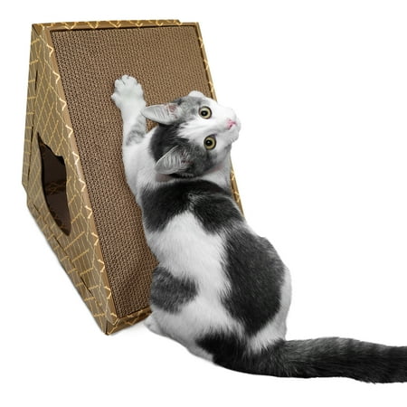 UPC: 0842229113839 | FurHaven Pet Cat Scratcher | Tiger Tent Corrugated Cat Scratcher House with Catnip Tan