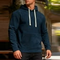 thumbnail image 2 of Men's Fleece Casual Hoodies Drawstring Plain Pullover with Pocket Long Sleeve Hooded Warm Winter Sweatshirts (XL, Navy), 2 of 5