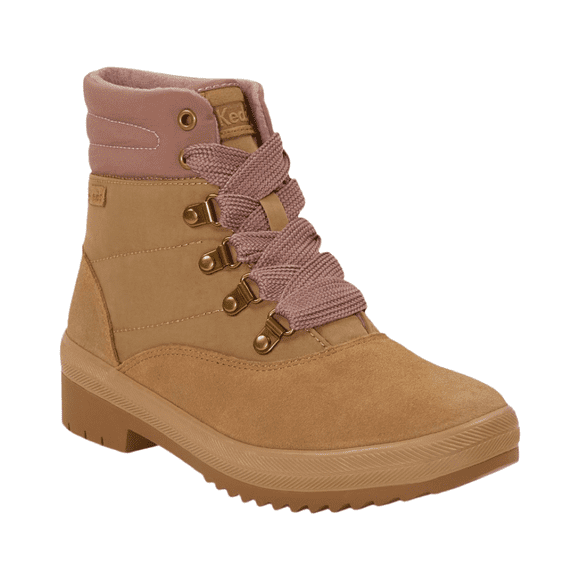 Keds Women’s Lace-Up Winter Boots - Tan/Pink - Ankle Boot - US 6.5