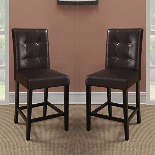 Set of 2 Brown Soft Faux Leather Upholstered Counter Height Stools High