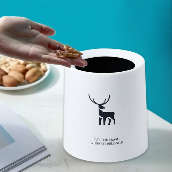 Deer Trash Can, Cute Animal Design Small Wastebasket for Desk, Bedroom & Office with "Put Trash Where It Belongs" Message, Decorative Bin White