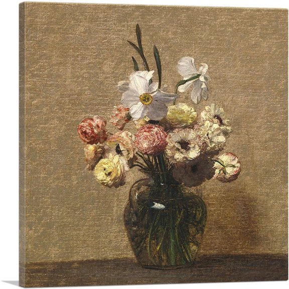 ARTCANVAS Renoncules And Narcisses 1880 Canvas Art Print by Henri Fantin-Latour - Size: 12" x 12" (0.75" Deep)