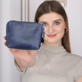 thumbnail image 3 of Set de bolsas cosméticas TheAntiq Blue Leather para mujer y viajes, 3 of 9
