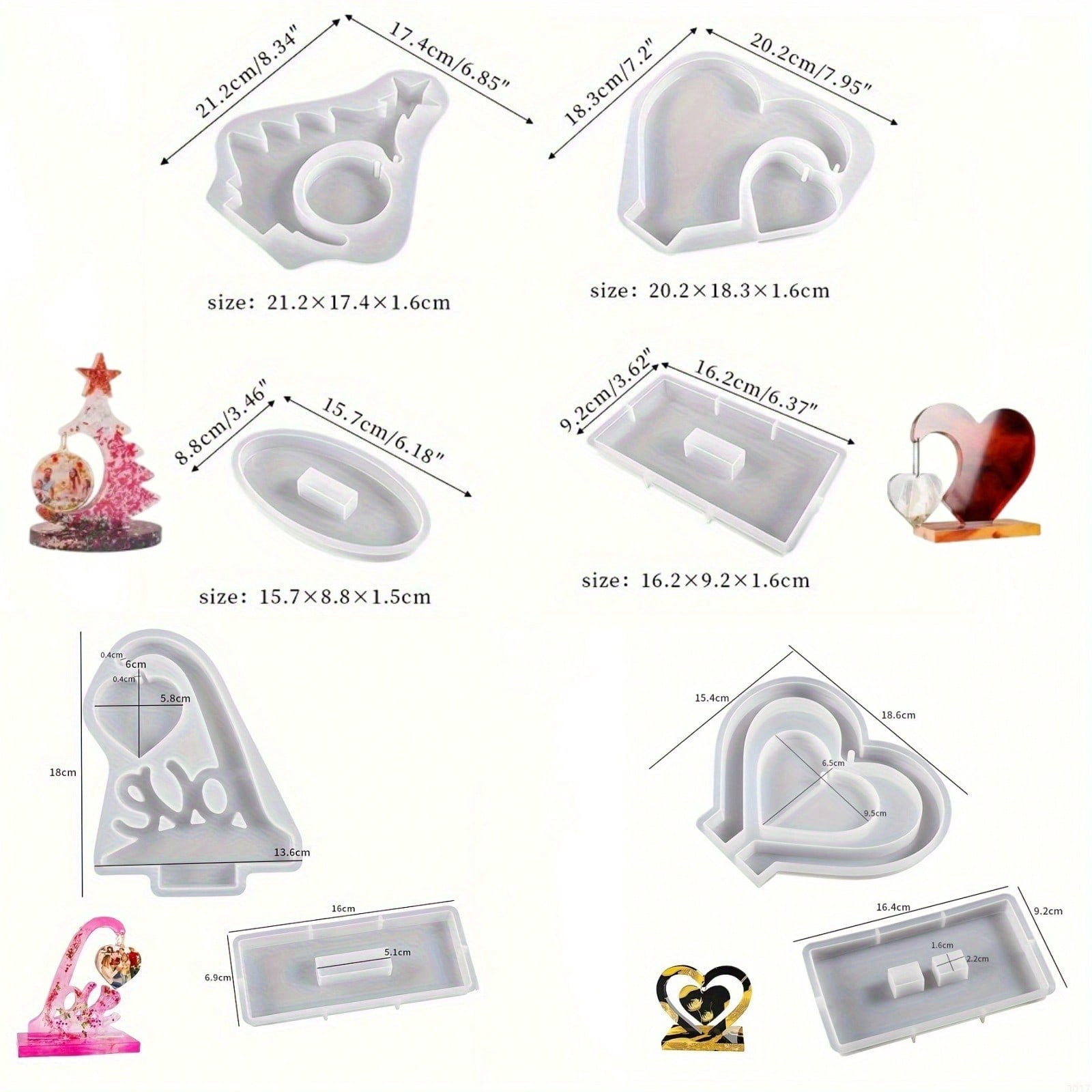 4Pcs Photo Frame Resin Molds, 3D Heart-shaped Silicone Molds for Epoxy Resin, Photo Frame Display Shelf Resin Mold Silicone for DIY Resin Casting Art Crafts Table Home Decor Gift