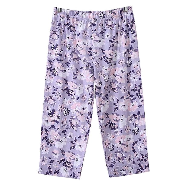 Pantalones Casuales de las Mujeres Impresos de Verano Delgado de Punto Cortado Desgaste Casero, Pantalones Sueltos de las Mujeres Cintura Alta Sólida para el Deporte Y Casual
