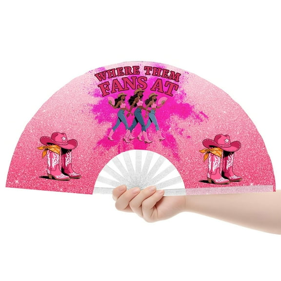 Boots on The Ground Fan, Fans For Line Dancing, Line Dance Popping Fan, Western Large Festival Folding Fans, 26in (Pink)
