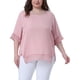 thumbnail image 1 of Blusas Casuales de Manga Corta de Encaje de Talla Grande para Mujeres Agnes Orinda, Cuello Redondo, 4X, Rosa Claro, 1 of 6