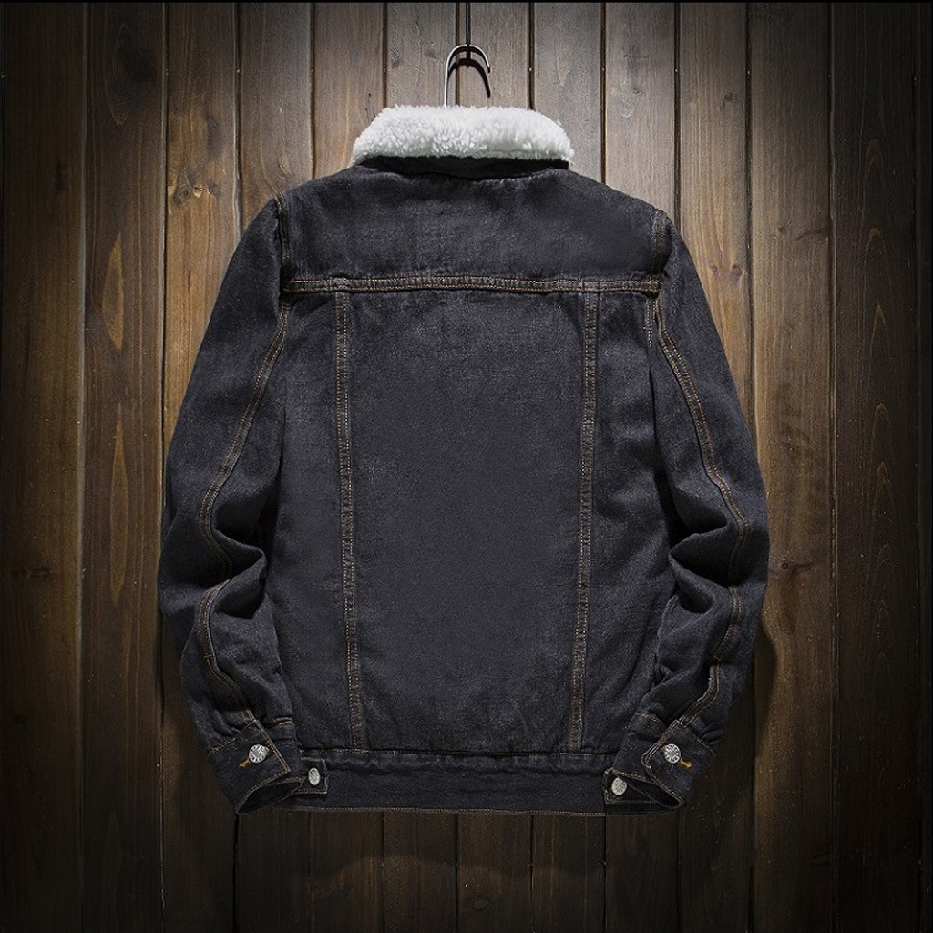 Mnycxen Mens Autumn Winter Add Wool Casual Vintage Wash Distressed Denim Jacket Coat - image 3 of 5