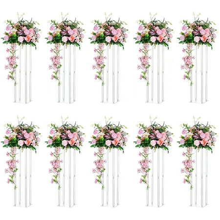 Glasseam Geometric Wedding Table Centerpieces 31.5 Tall Clear Acrylic Vases Set of 10