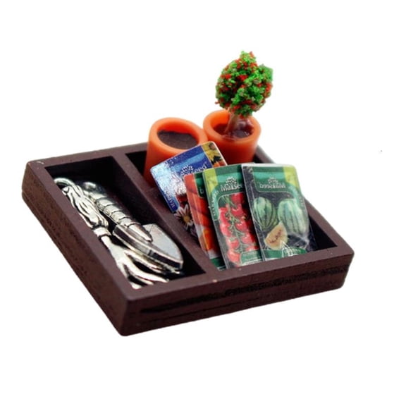 Miniature Garden Scene Set With Textured Flower Stands And Agricultural Decors For 1/12 Scale Dollhouses Displays