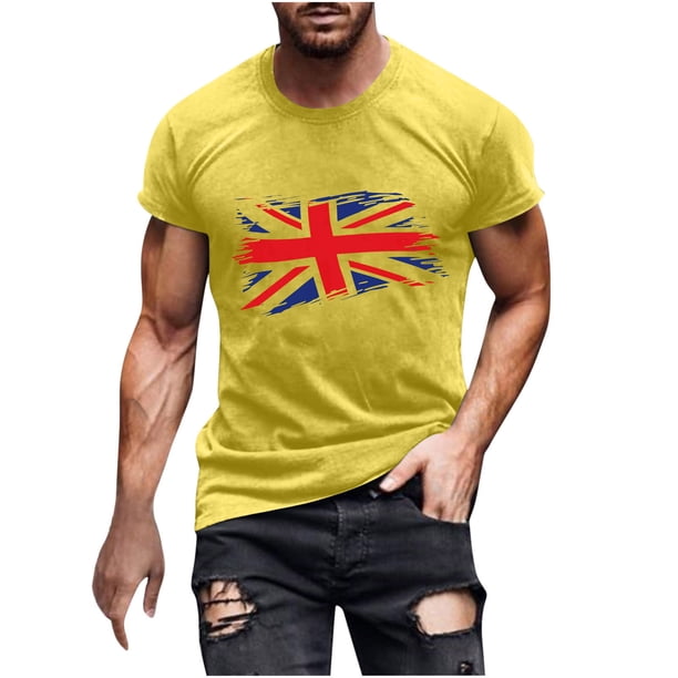 Mens Casual Manga Corta Botón Abajo Camisetas Estados Unidos Bandera Impresión Cuello Redondo Suéter Camiseta, Poliéster Casual Uso Diario para Hombres
