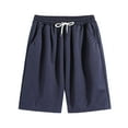 thumbnail image 2 of Fengqque Men's Solid Color Casual Elastic Waist Drawstring Pocket Loose and Comfortable Shorts Navy XXXL(XXXL), 2 of 4