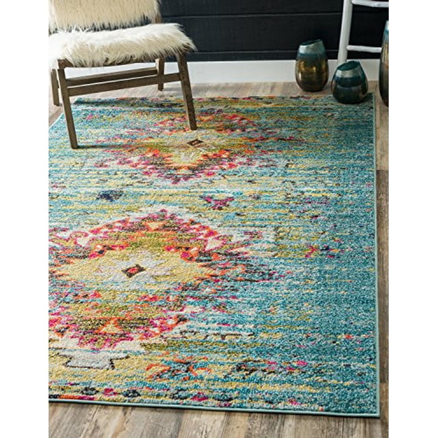 Unique Loom 3140042 Traditional Over-Dyed Vintage Area Rug, 9 x 12 Feet, Turquoise/Yellow
