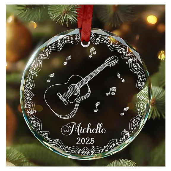 Personalized Guitar Christmas Ornament - Gifts for Guitar Players Men - Guitar Musical Instrument Gift for Lovers - Musical Christmas Tree Decoration - Custom Crystal Glass Ornament Decor