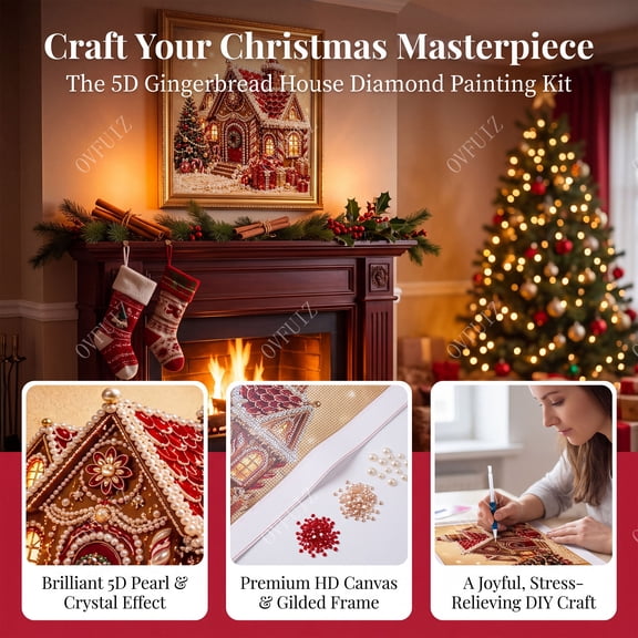 Christmas Diamond Art Painting Kits for Adults All-in-One Complete Craft Set, Beginner-Friendly Holiday Themed Tabletop Decor Ornament for Home Desk Shelf Display Gift by OVFUIZ