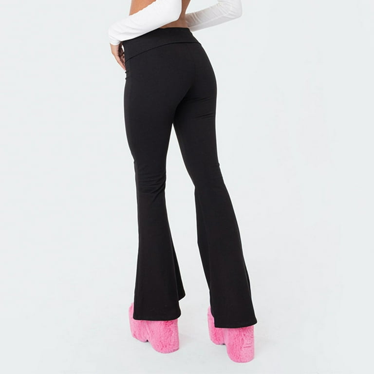 Mlqidk Women 's Flare Skinny Pants Fold Over Leggings Stretch Bootcut Bell  Bottom Yoga Pants Y2k Joggers Pink M