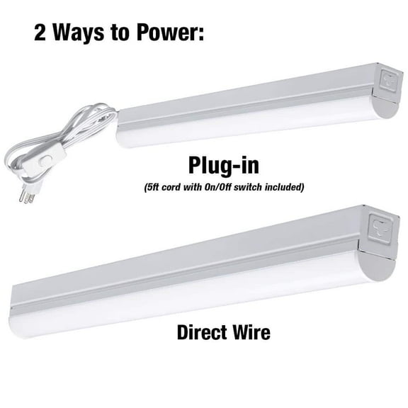 2 ft. Garage LED Linkable Strip Light Fixture Plug-in Hardwire 900 Lumens 10-Watt 4000K Bright White 5 ft. Power Cord