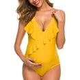thumbnail image 3 of One Piece Maternity Swimsuits Ruffle Flounce Swimwear Falbala Halter Monokini Deep V Neck Bathing Suits Yellow (L, 3 of 7