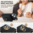 thumbnail image 4 of Compatible with iPhone 15 6.1 inch Wallet Case Tempered Glass Screen Protector and Wrist Strap Ring RFID Blocking Card Holder Cell Phone Cover for iPhone15 5G i i-Phone i15 15Case Women Black, 4 of 12