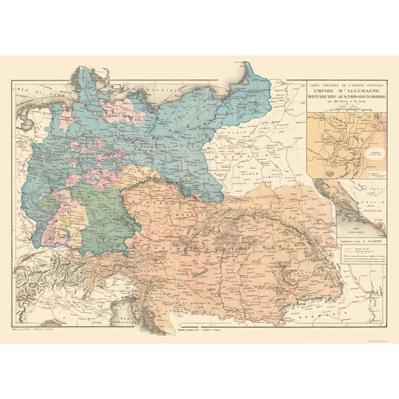 Historic Map - German Empire Austria Hungary - Drioux 1882 - Vintage Wall Art