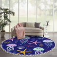 thumbnail image 1 of Ocean Beach Area Rugs Jellyfish Water Plants Shells Marine Animal Round Boho Area Rug Linen Carpet Playmat Washable Hallway Runner Mat for Nursery Kid Room Bedroom Decoration Children Gift 6ft, 1 of 5
