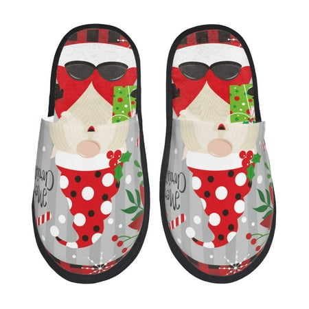 Balery Gnome And Buffalo Plaid Slient Indoor Furry Fleece Comfort House Shoes Soft Non-Slip Home Shoes Cotton slippers House Slippers-- Medium