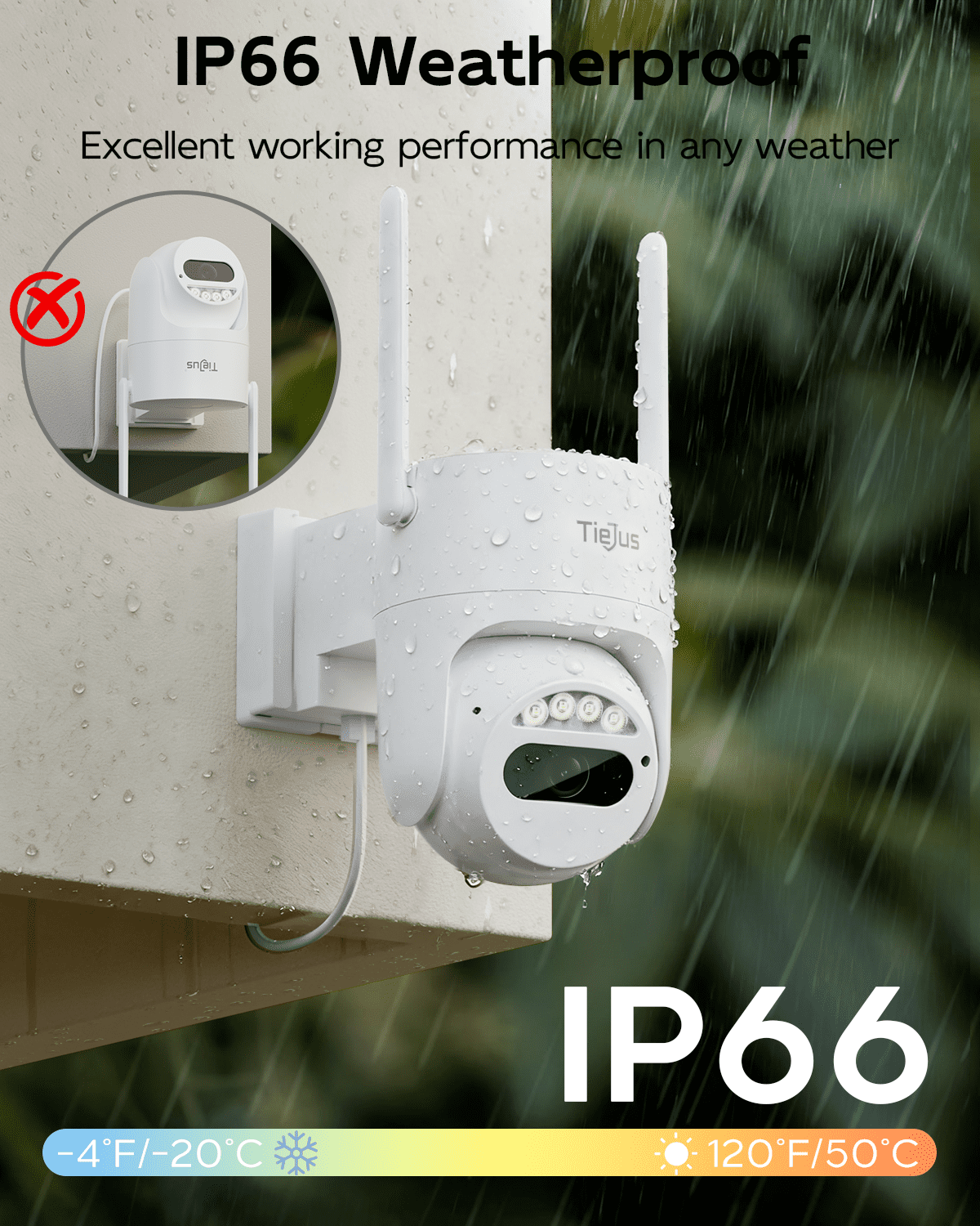 TIEJUS 2K Wired Outdoor Security Camera with Spotlight, Waterproof, PIR Detection, 2.4G/5G Wi-Fi, 360° PTZ, 24/7 Recording Home Surveillance Camera, White